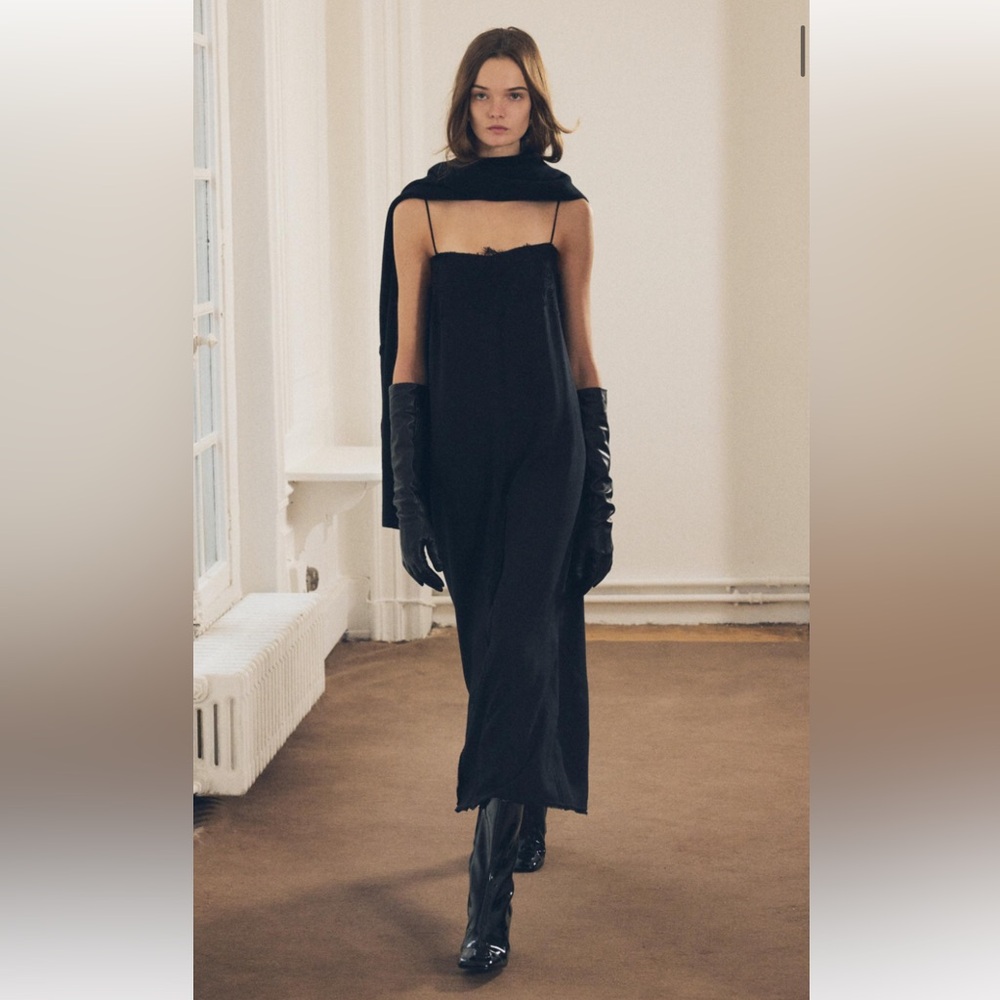 Black Sleeveless lace trim midi dress